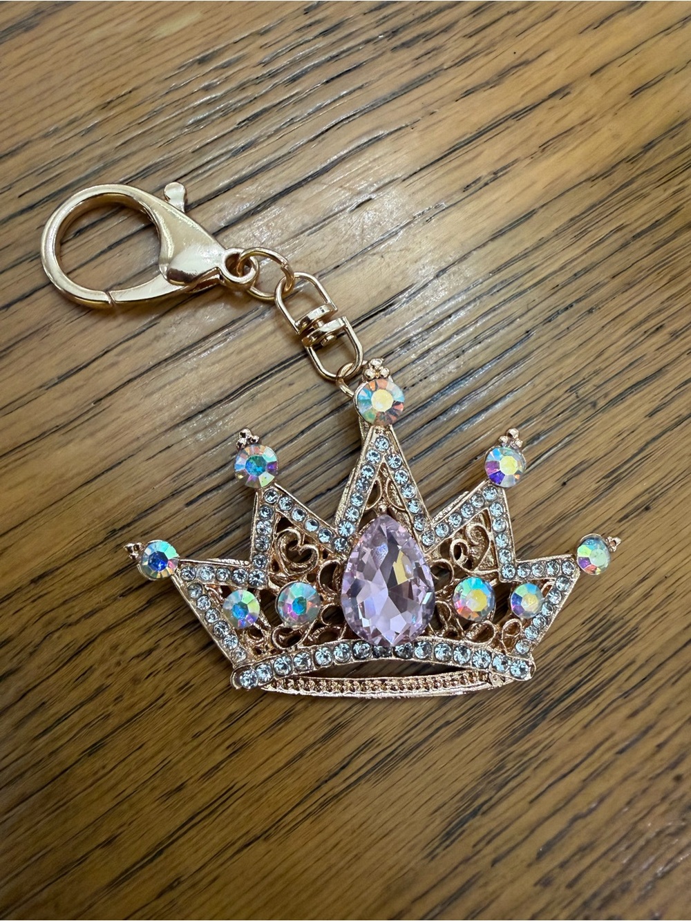 Gold-Tone Princess Crown Keychain Bag Charm with Pink Gem Accent NWOT